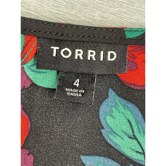 WOMEN'S TORRID GEORGETTE PINTUCK BUTTON-FRONT BLOUSE FLORAL SIZE 4 - Picture 3 of 16